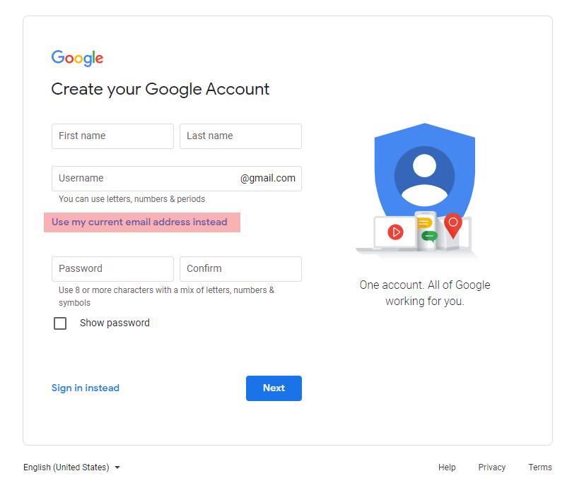 Erstelle Account Formular